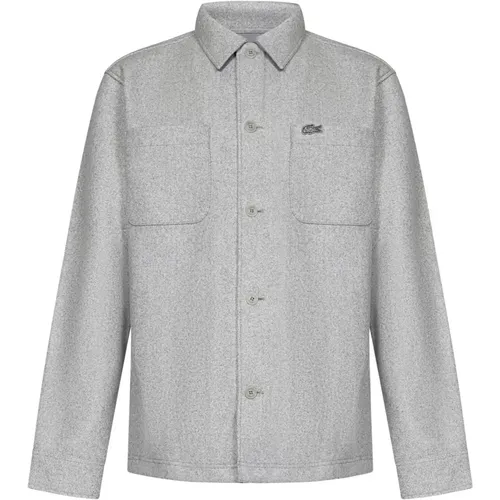 Grey Button-Up Shirt with Crocodile Embroidery , male, Sizes: XL - Lacoste - Modalova