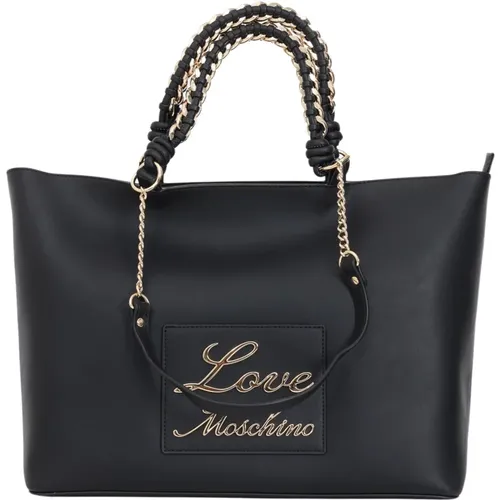 Schwarze Shooper Tasche mit Logo-Schriftzug und Schulterriemen - Love Moschino - Modalova