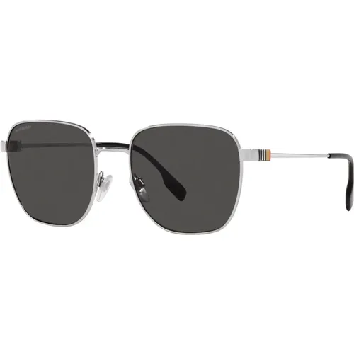 Sunglasses, male, , Size: 55 MM Silver/Dark Grey Sunglasses Drew BE - Burberry - Modalova