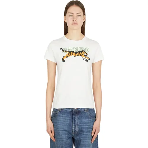 Tiger Pixel Grafik T-Shirt , Damen, Größe: M - Kenzo - Modalova