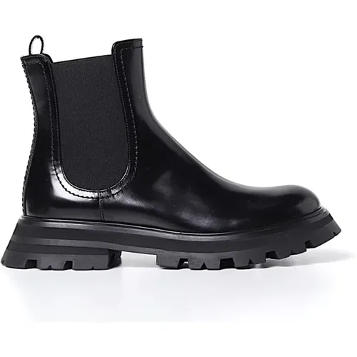 Schwarze Leder Stiefeletten - alexander mcqueen - Modalova