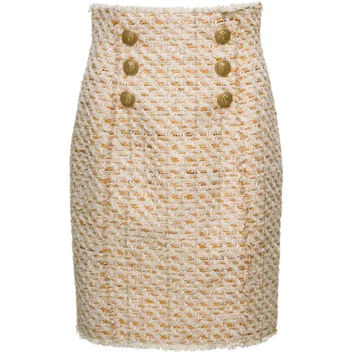 Tweed Skirt with Golden Buttons , female, Sizes: S - Balmain - Modalova