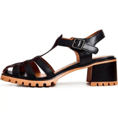 Lederblockabsatzsandalen - Schwarz - Cesare Gaspari - Modalova