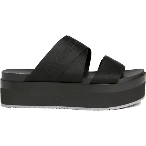 Schwarze Flache Sandale Webbing , Damen, Größe: 37 EU - Calvin Klein Jeans - Modalova