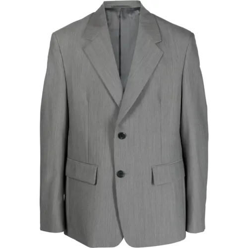 Grey Wool and Mohair Jacket with Classic Lapel and Button Closure , male, Sizes: L, M - Prada - Modalova