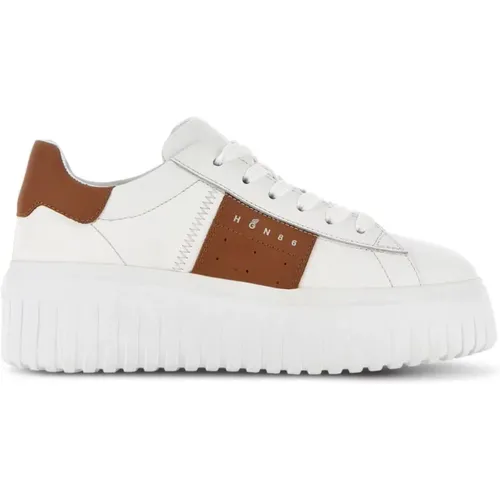 Leder Sneakers Braun Panel Design , Damen, Größe: 35 EU - Hogan - Modalova