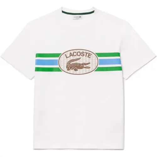 Bedrucktes Monogramm-T-Shirt Weiß Grün Blau , Herren, Größe: XL - Lacoste - Modalova