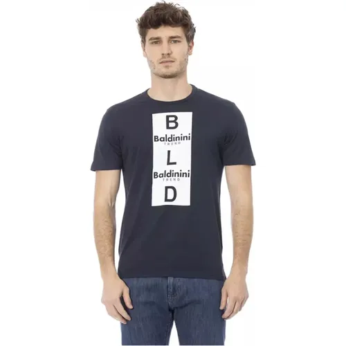 Blaues Baumwoll-T-Shirt mit Frontdruck , Herren, Größe: L - Baldinini - Modalova