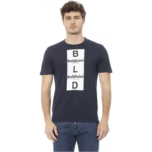 Blaues Baumwoll-T-Shirt mit Frontdruck , Herren, Größe: S - Baldinini - Modalova