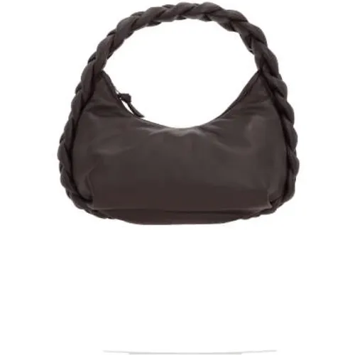 Dark Leather Handbag with Woven Trim , female, Sizes: ONE SIZE - Hereu - Modalova