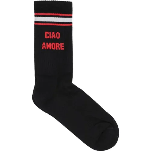 Schwarze Jacquard-Baumwollsocken mit Ciao Amore Inschrift - Giada Benincasa - Modalova