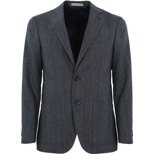 Blazers, male, , Size: 2XL Wool Herringbone Denim Jacket - Corneliani - Modalova