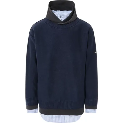 Baumwollstrick Sweatshirt mit Hemddetail,Blauer Lagenlook Trompe-loeil Pullover,Blaue Pullover mit Weiß/Blauem Detail - Balenciaga - Modalova