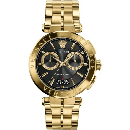 Watches, male, , Size: ONE SIZE Aion Chronograph Gold Stainless Steel Watch - Versace - Modalova