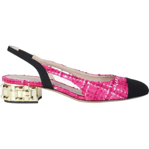 Fuchsia Slingback Sandalen Tweed Gold , Damen, Größe: 37 1/2 EU - Roberto Festa - Modalova