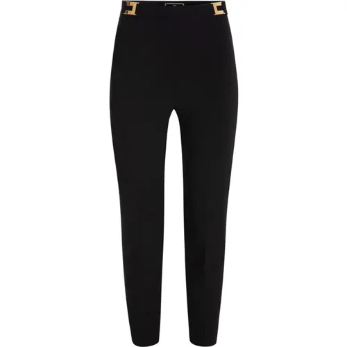 Straight crepe pants with logo plates , female, Sizes: XL, 2XL, L - Elisabetta Franchi - Modalova