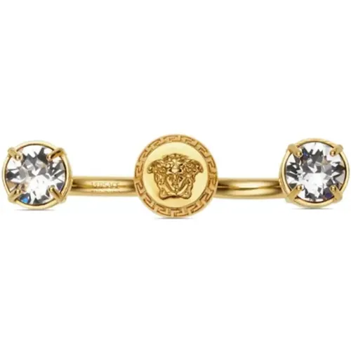 Golden Medusa Crystal Stud Earrings , female, Sizes: M, S - Versace - Modalova