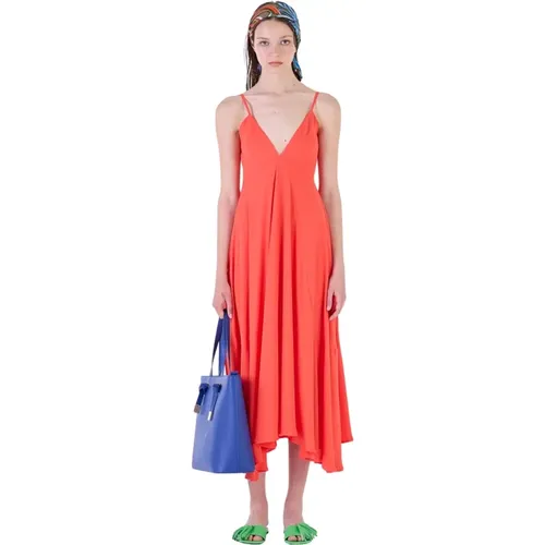 Tiefer V-Ausschnitt Kleid mit Rüschen , Damen, Größe: XS - Silvian Heach - Modalova