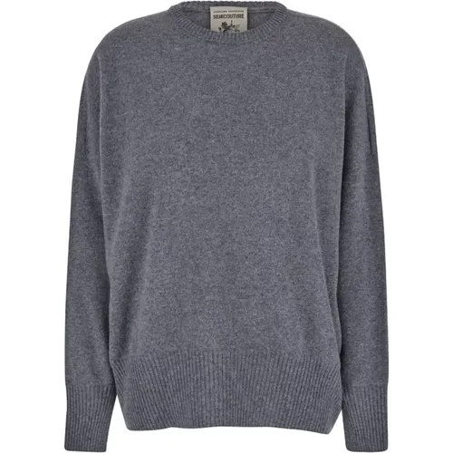 Grey Crewneck Wool Cashmere Sweater , female, Sizes: S - Semicouture - Modalova