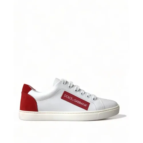 Klassische Weiße Rote Leder Sneakers , Damen, Größe: 36 EU - Dolce & Gabbana - Modalova