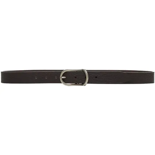 Belts, male, , Size: 100 CM Leather Belt with Silver Buckle - BRUNELLO CUCINELLI - Modalova