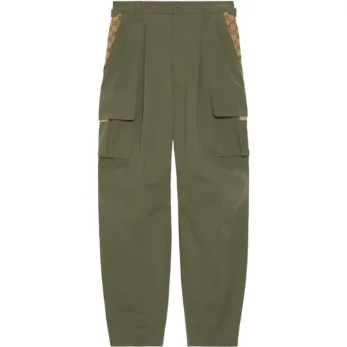 Wide Trousers, male, , Size: M GG canvas-panel cargo pants - Gucci - Modalova