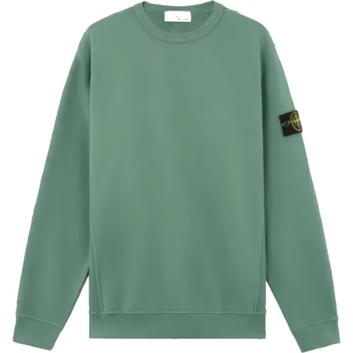 Gerippter Rundhalsausschnitt Gebürsteter Baumwollfleece Pullover - Stone Island - Modalova