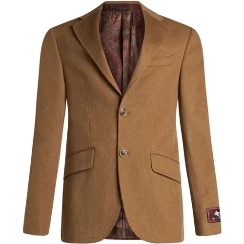 Blazers, male, , Size: XL Camel Cashmere Jacket with Logo - ETRO - Modalova