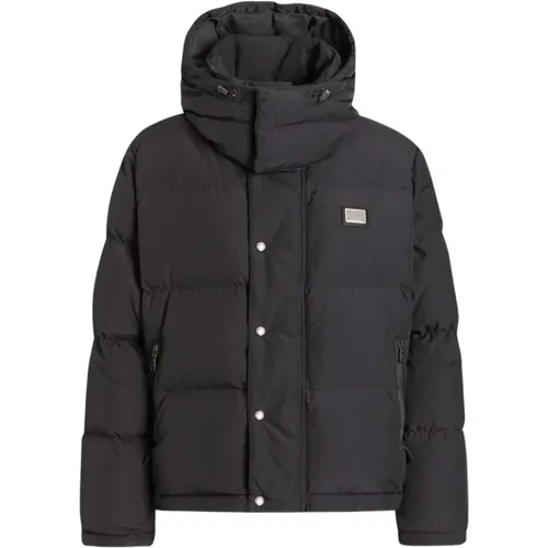 Down Jackets, male, , Size: XL Slate Nylon Blend Down Jacket - Dolce & Gabbana - Modalova