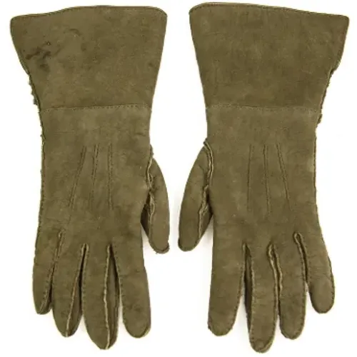 Pre-owned Accessories, female, , Size: ONE SIZE Chanel Khaki Suede Gloves - Chanel Vintage - Modalova