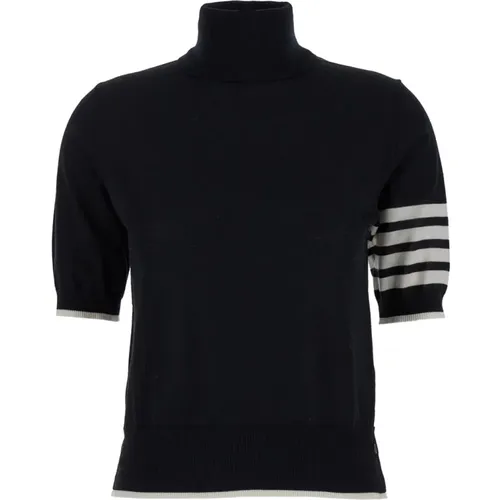 Schwarze Pullover Hoher Kragen 3Stripe - Thom Browne - Modalova