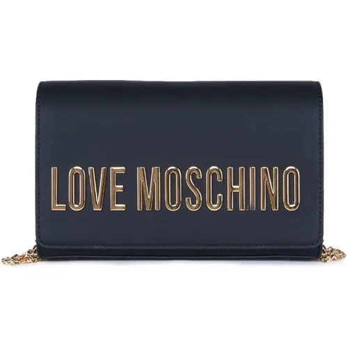 Schwarze Umhängetasche aus Kunstleder mit Metall-Logo - Love Moschino - Modalova