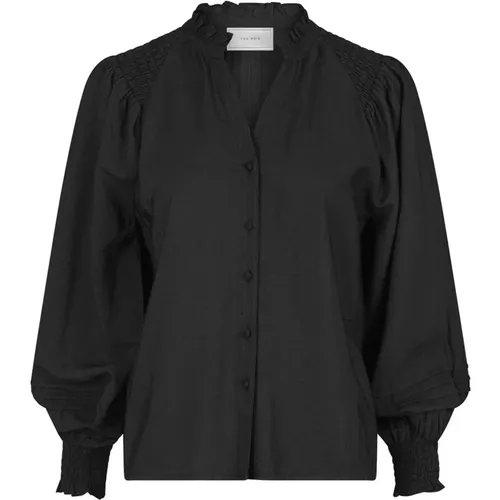 Schwarze Strukturbluse mit Puffärmeln , Damen, Größe: XL - NEO NOIR - Modalova