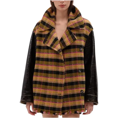 Multicolour Plaid Corduroy Jacket with Vinyl Sleeves , female, Sizes: S - Beatrice .b - Modalova