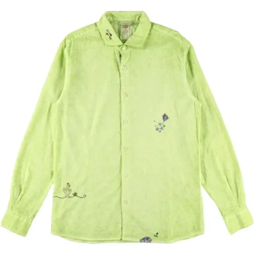 Casual Shirts, male, , Size: 2XL matcha cotton linen shirt with airbrushed embroidery - BOB - Modalova
