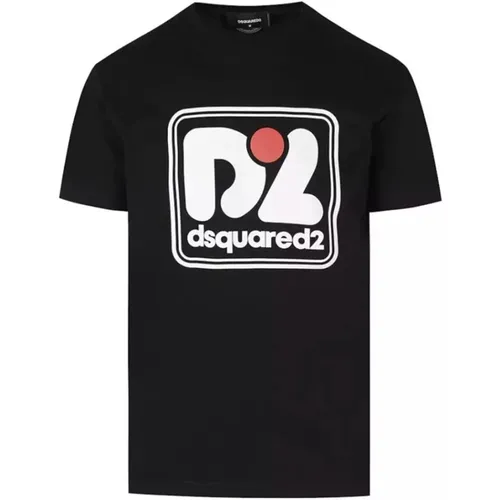 Schwarzes Baumwoll-T-Shirt mit Markendruck , Herren, Größe: 2XL - Dsquared2 - Modalova
