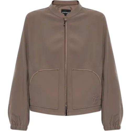 Light Jackets, female, , Size: M Jacket with embroidered logo - Emporio Armani - Modalova