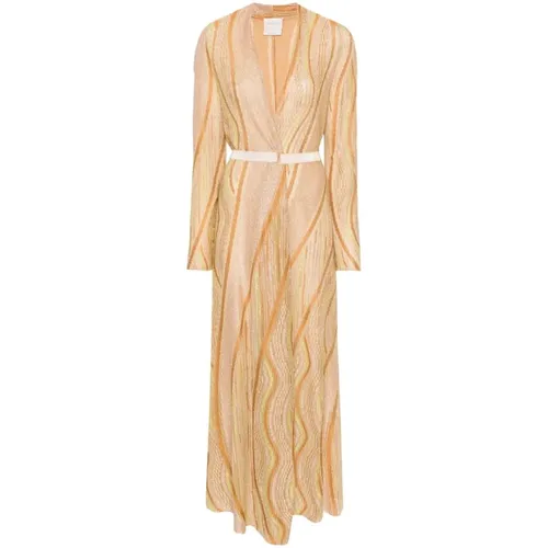 Golden Lamé Wrap Dress with Diagonal Stripes , female, Sizes: M - Forte Forte - Modalova
