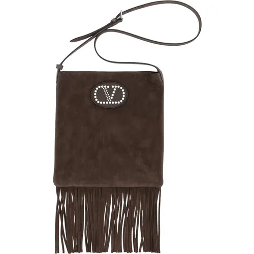 Cross Body Bags, male, , Size: ONE SIZE Suede Shoulder Bag with Fringes - Valentino Garavani - Modalova