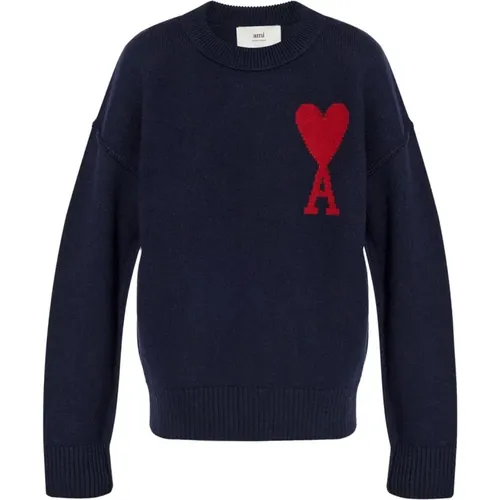 Wool Knit Sweater Intarsia Logo , male, Sizes: M, S - Ami Paris - Modalova