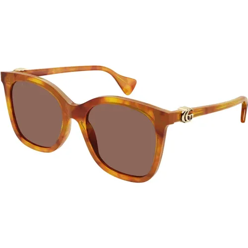 Blonde Havana Sonnenbrille , Damen, Größe: 55 MM - Gucci - Modalova