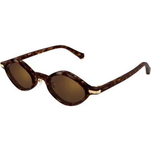 Sunglasses, unisex, , Size: S Geometric Godron Sunglasses in Havana - Cartier - Modalova