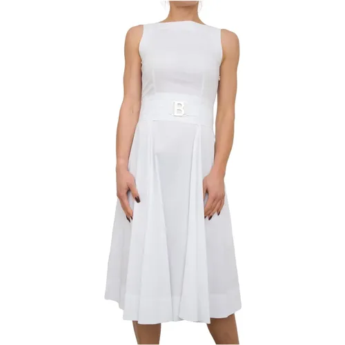 Weißes Kleid mit Marineblauem Besatz , Damen, Größe: L - Blugirl - Modalova