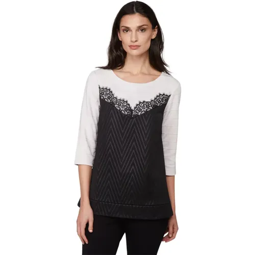 Black and Lace Quarter Sleeve Shirt , female, Sizes: S - Twinset - Modalova