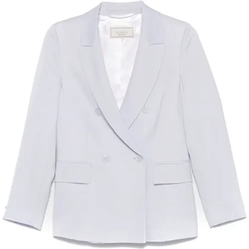 Blazers, female, , Size: M Pastel Double-Breasted Blazer with Shoulder Pads - PESERICO - Modalova