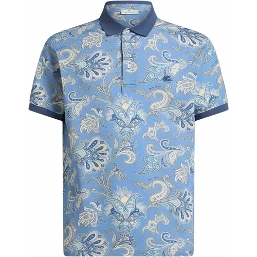 Polo Shirts, male, , Size: L Clear Blue Floral Polo Shirt - ETRO - Modalova