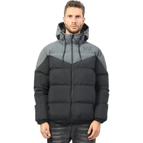 Schwarze Bomberjacke mit Kapuze , Herren, Größe: L - Emporio Armani - Modalova