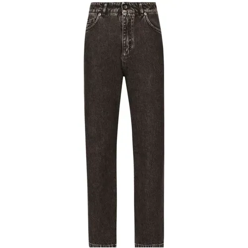 Schwarze Denim-Logo-Plakette Straight Leg , Damen, Größe: 2XS - Dolce & Gabbana - Modalova