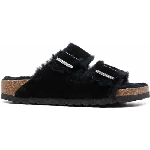 Schwarze Sandalen mit Shearling-Futter , Herren, Größe: 41 EU - Birkenstock - Modalova