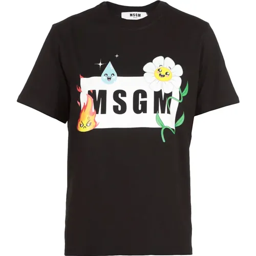 Schwarzes Baumwoll-T-Shirt mit Frontlogo , Damen, Größe: XS - Msgm - Modalova